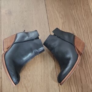 Kork-Ease Black Ankle Boots with Tan Heel